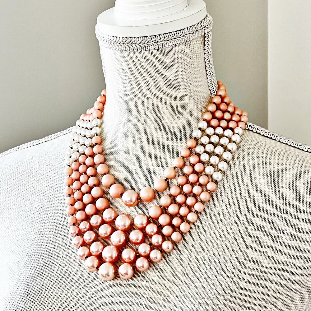 Vintage Pink 5-Strand Mid-Century Statement Necklace
